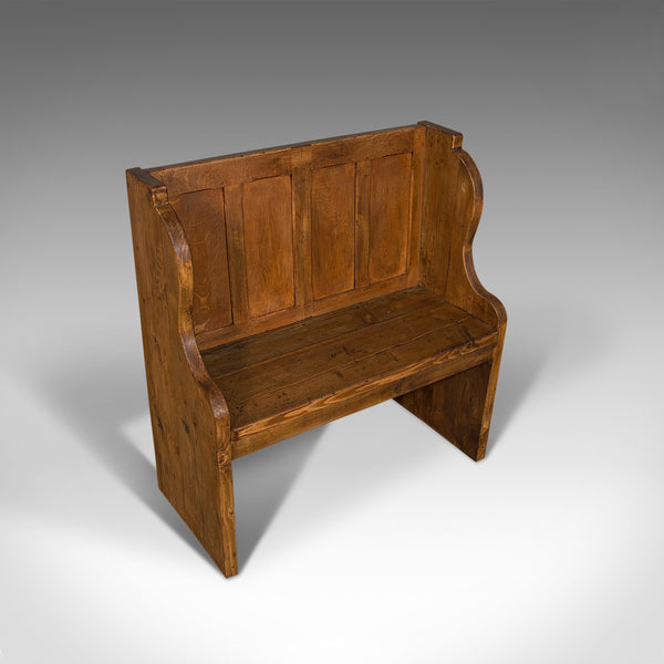 Antique Two Seat Settle, English, Oak, Pine, Ecclesiastic, Pew, Bench, Victorian