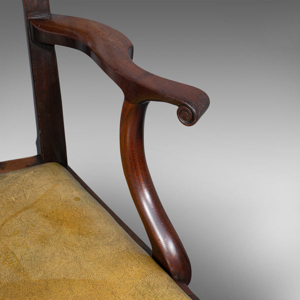 Antique, Set of 6, Dining Chairs, English, Mahogany, Leather, Seats, Victorian