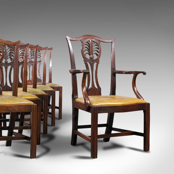 Antique, Set of 6, Dining Chairs, English, Mahogany, Leather, Seats, Victorian