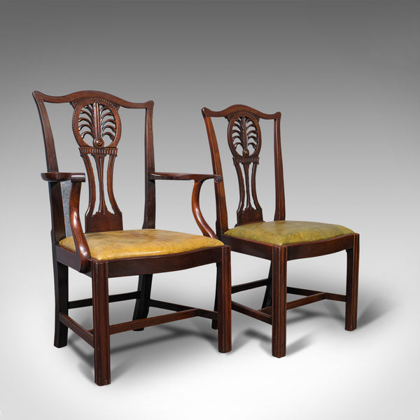 Antique, Set of 6, Dining Chairs, English, Mahogany, Leather, Seats, Victorian