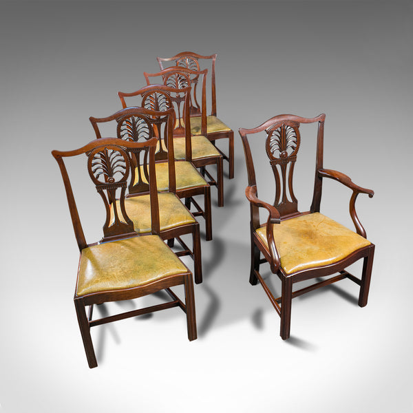 Antique, Set of 6, Dining Chairs, English, Mahogany, Leather, Seats, Victorian
