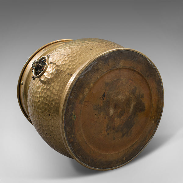 Antique Coal Box, English, Brass, Fireside, Log Bin, Fire, Victorian, Circa 1900