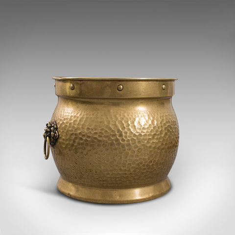 Antique Coal Box, English, Brass, Fireside, Log Bin, Fire, Victorian, Circa 1900