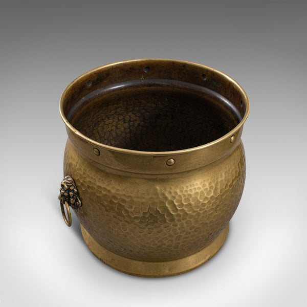 Antique Coal Box, English, Brass, Fireside, Log Bin, Fire, Victorian, Circa 1900
