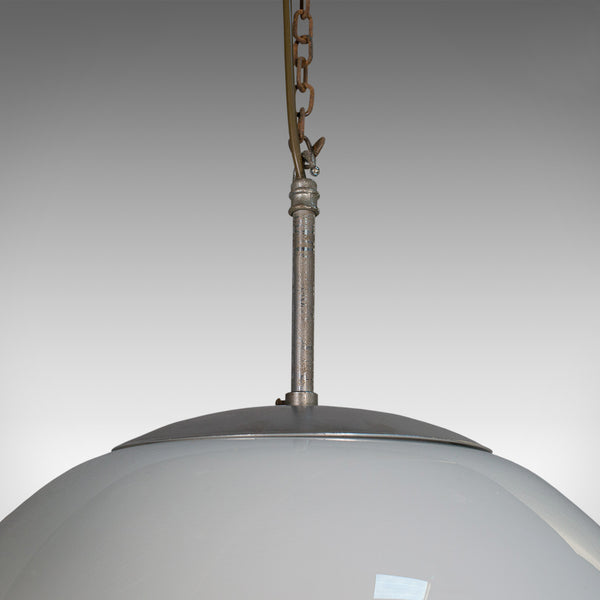 Large Pair, Vintage Opaline Hanging Lamps, Milk Glass, Ceiling Light, Industrial