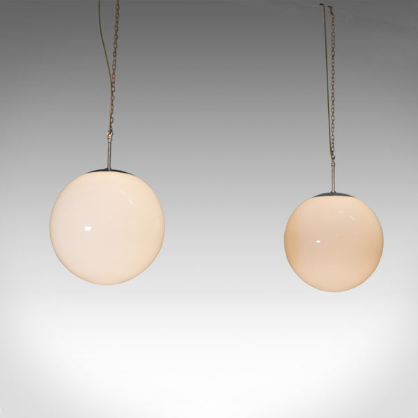 Large Pair, Vintage Opaline Hanging Lamps, Milk Glass, Ceiling Light, Industrial