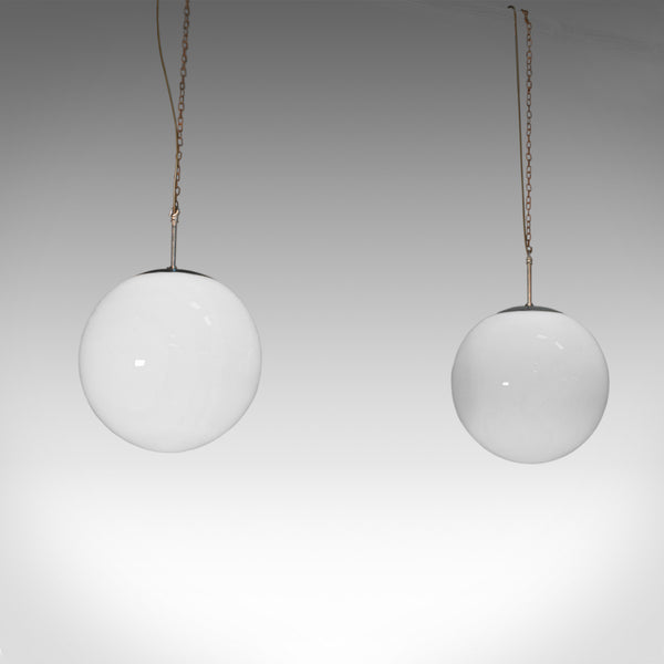 Large Pair, Vintage Opaline Hanging Lamps, Milk Glass, Ceiling Light, Industrial