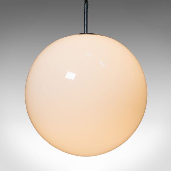 Large Pair, Vintage Opaline Hanging Lamps, Milk Glass, Ceiling Light, Industrial