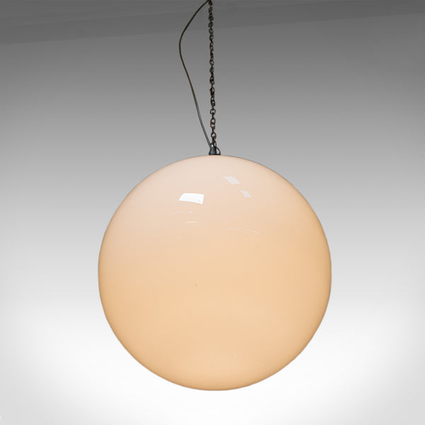 Large Pair, Vintage Opaline Hanging Lamps, Milk Glass, Ceiling Light, Industrial