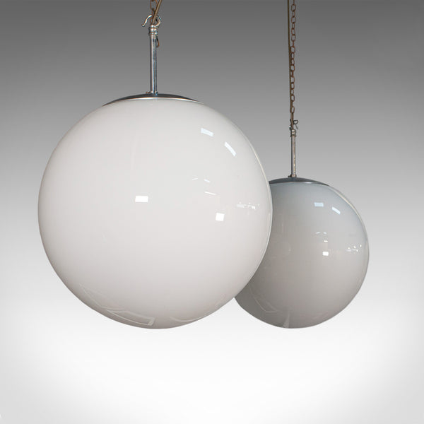 Large Pair, Vintage Opaline Hanging Lamps, Milk Glass, Ceiling Light, Industrial