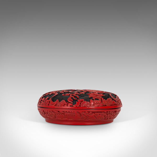 Antique Circular Box, Chinese, Cinnabar, Decorative Tray, Qing Dynasty, C.1900