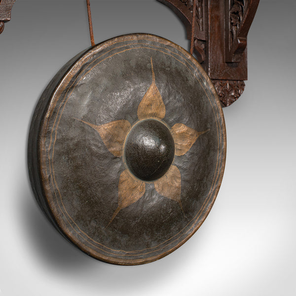 Antique Wall Gong, Indian, Oak, Dinner, Ceremonial Monastery Chime, Circa 1900