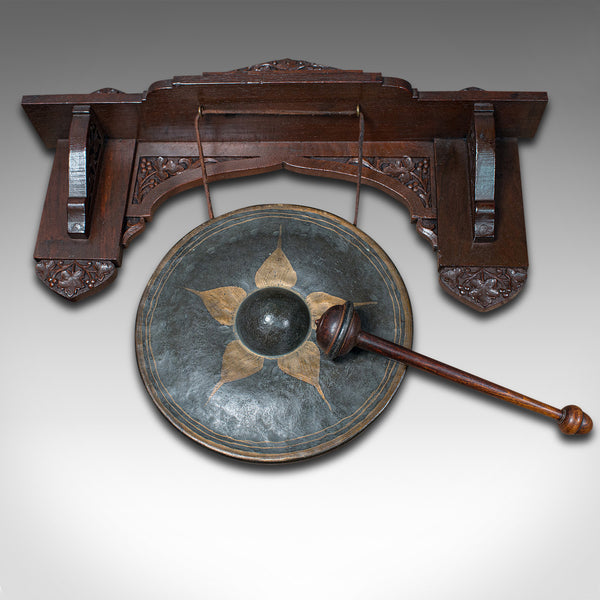 Antique Wall Gong, Indian, Oak, Dinner, Ceremonial Monastery Chime, Circa 1900