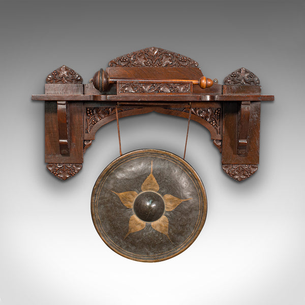 Antique Wall Gong, Indian, Oak, Dinner, Ceremonial Monastery Chime, Circa 1900