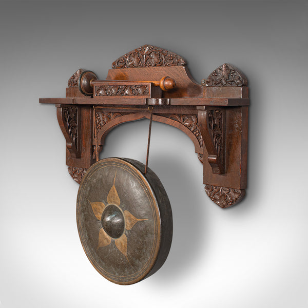 Antique Wall Gong, Indian, Oak, Dinner, Ceremonial Monastery Chime, Circa 1900