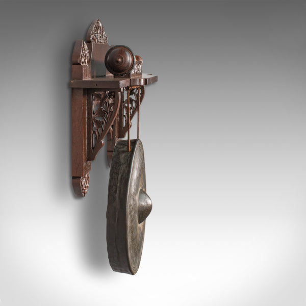 Antique Wall Gong, Indian, Oak, Dinner, Ceremonial Monastery Chime, Circa 1900