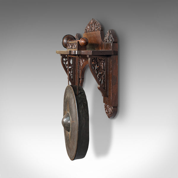 Antique Wall Gong, Indian, Oak, Dinner, Ceremonial Monastery Chime, Circa 1900