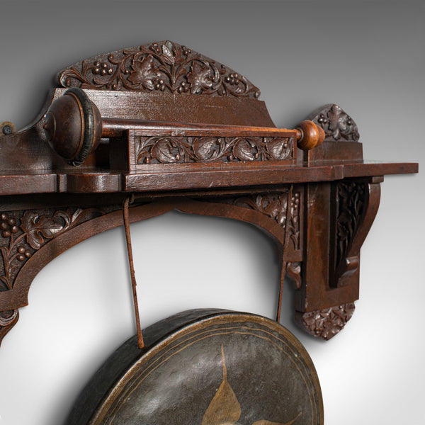 Antique Wall Gong, Indian, Oak, Dinner, Ceremonial Monastery Chime, Circa 1900