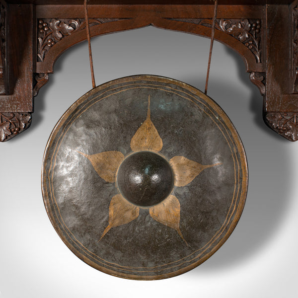 Antique Wall Gong, Indian, Oak, Dinner, Ceremonial Monastery Chime, Circa 1900
