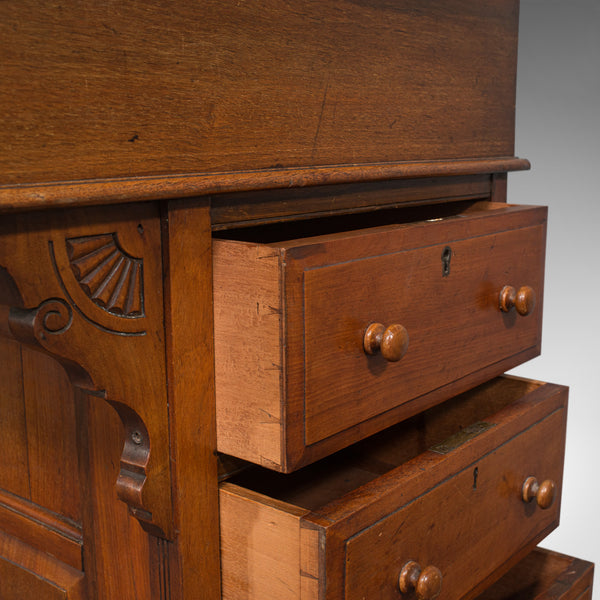 Antique Davenport, English, Walnut, Bird's Eye Maple, Writing Desk, Victorian