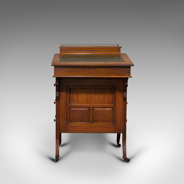 Antique Davenport, English, Walnut, Bird's Eye Maple, Writing Desk, Victorian