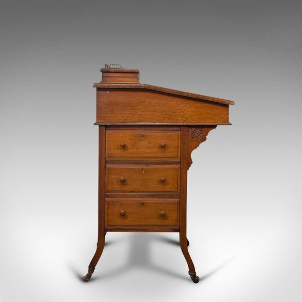Antique Davenport, English, Walnut, Bird's Eye Maple, Writing Desk, Victorian
