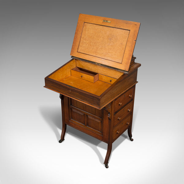 Antique Davenport, English, Walnut, Bird's Eye Maple, Writing Desk, Victorian