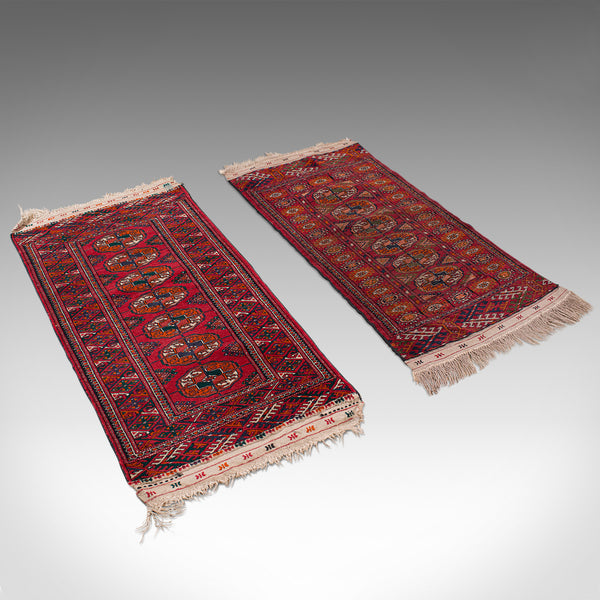 Antique Near Pair, Bokhara Rugs, Turkoman, Tekke, Carpet, Wall Covering, C.1910
