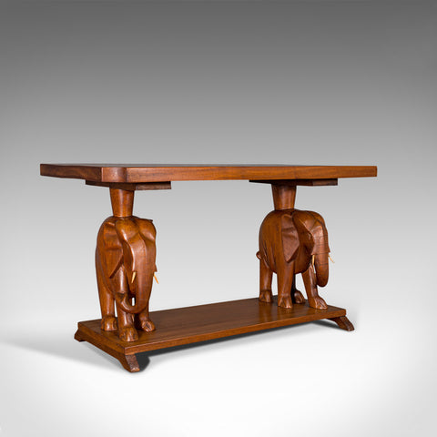 Vintage Decorative Coffee Table, Asian, Mahogany, Side, Elephants, Art Deco