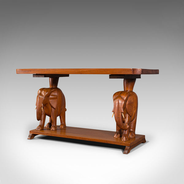 Vintage Decorative Coffee Table, Asian, Mahogany, Side, Elephants, Art Deco