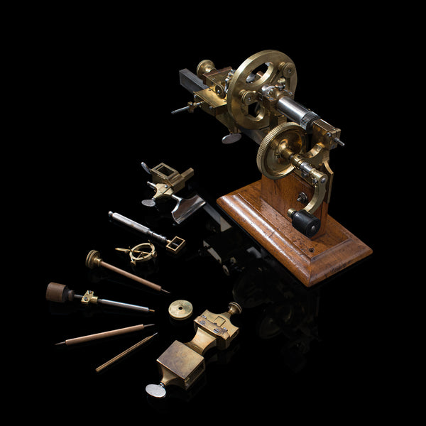Antique Watchmaker's Lathe, Swiss, Brass, Copper, Precision Instrument, C.1900