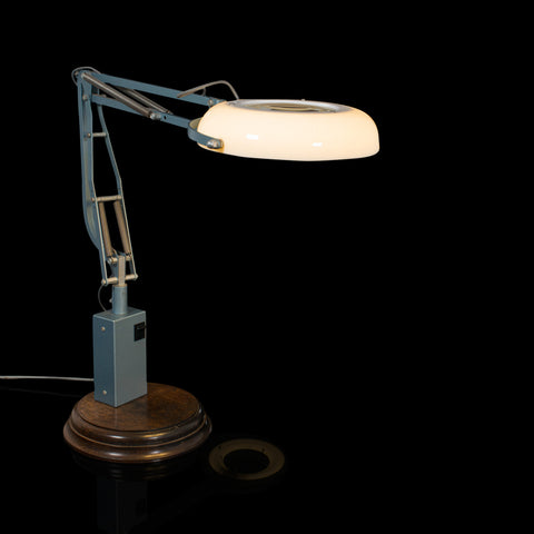 Vintage Bench Magnifier Lamp, English, Industrial, Light, Desk, Circa 1960