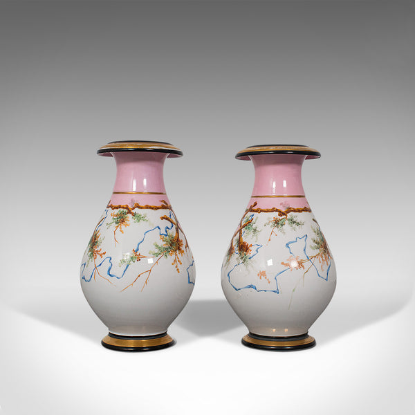 Antique Pair of Peony Vases, French, Decorative Ceramic Urn, Victorian, C.1890