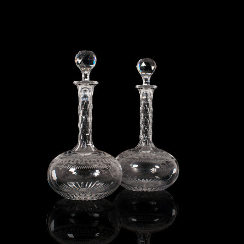 Pair Of, Antique Decanters, English, Glass, Spirit Vessel, Victorian, Circa 1900