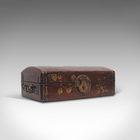 Antique Jewellery Box, Japanese, Leather, Desk Caddy, Meiji Period, Circa 1900