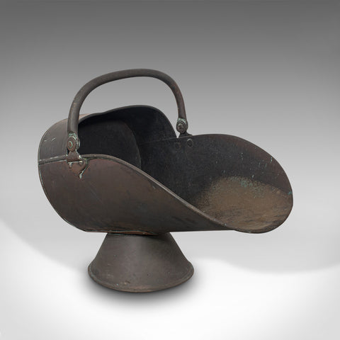 Antique Helmet Scuttle, English, Copper, Fireside, Coal, Bucket, Victorian, 1870