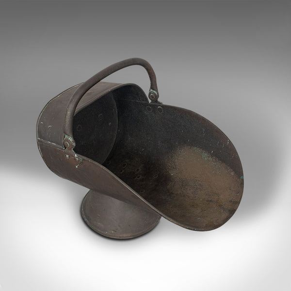 Antique Helmet Scuttle, English, Copper, Fireside, Coal, Bucket, Victorian, 1870