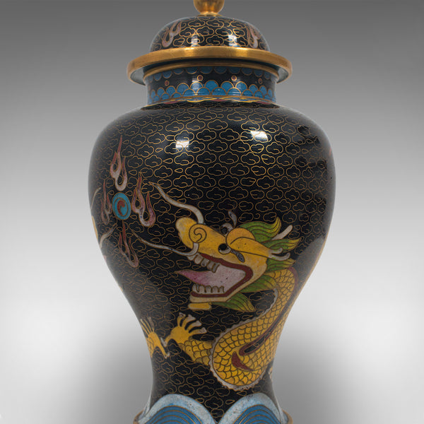 Pair Of, Antique Decorative Spice Jars, Chinese, Cloisonne, Baluster Urn, C.1900