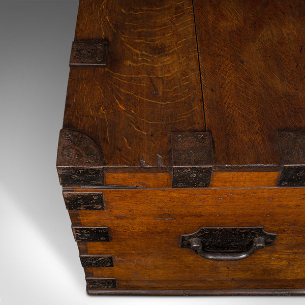Large Antique Silver Chest, Scottish, Oak, Iron, Heavy Trunk, Victorian, C.1880