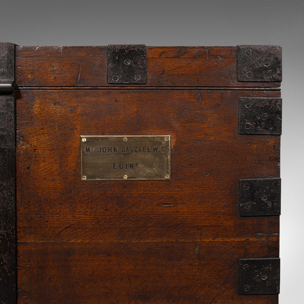 Large Antique Silver Chest, Scottish, Oak, Iron, Heavy Trunk, Victorian, C.1880