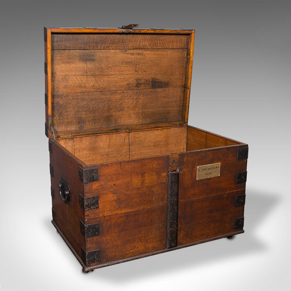 Large Antique Silver Chest, Scottish, Oak, Iron, Heavy Trunk, Victorian, C.1880