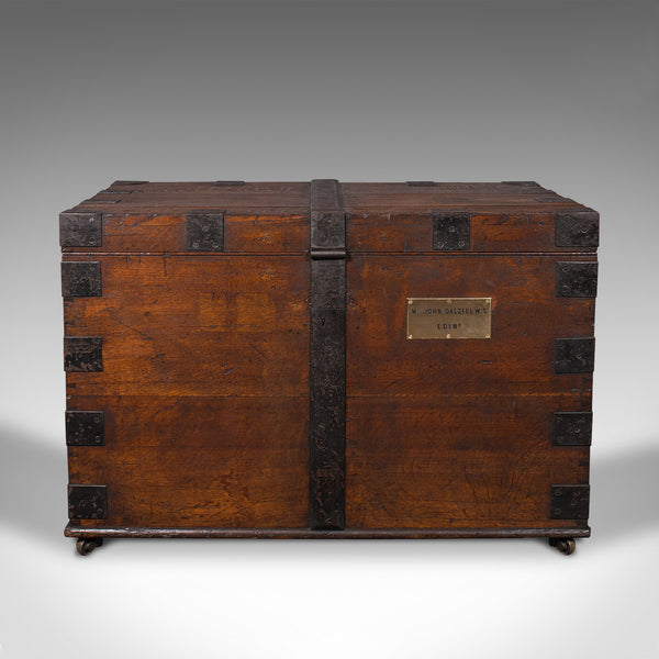 Large Antique Silver Chest, Scottish, Oak, Iron, Heavy Trunk, Victorian, C.1880