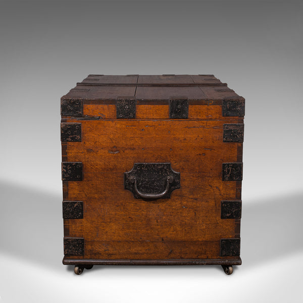 Large Antique Silver Chest, Scottish, Oak, Iron, Heavy Trunk, Victorian, C.1880