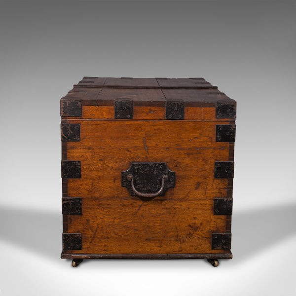 Large Antique Silver Chest, Scottish, Oak, Iron, Heavy Trunk, Victorian, C.1880