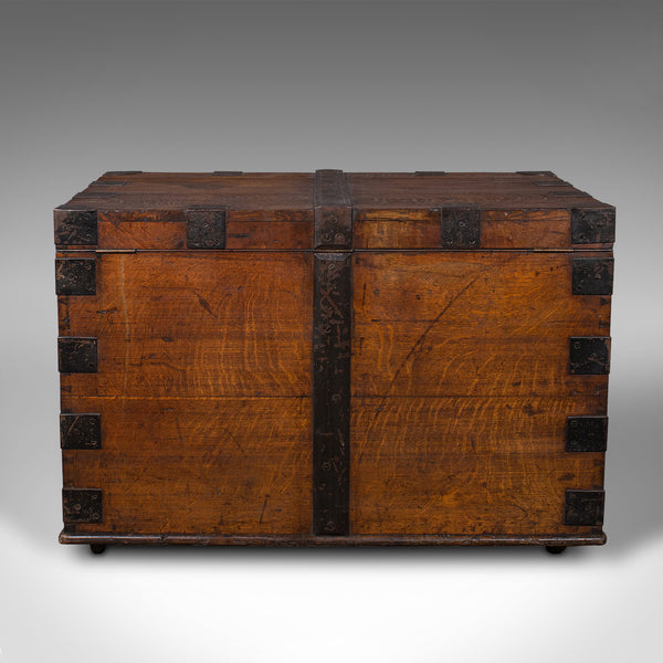 Large Antique Silver Chest, Scottish, Oak, Iron, Heavy Trunk, Victorian, C.1880