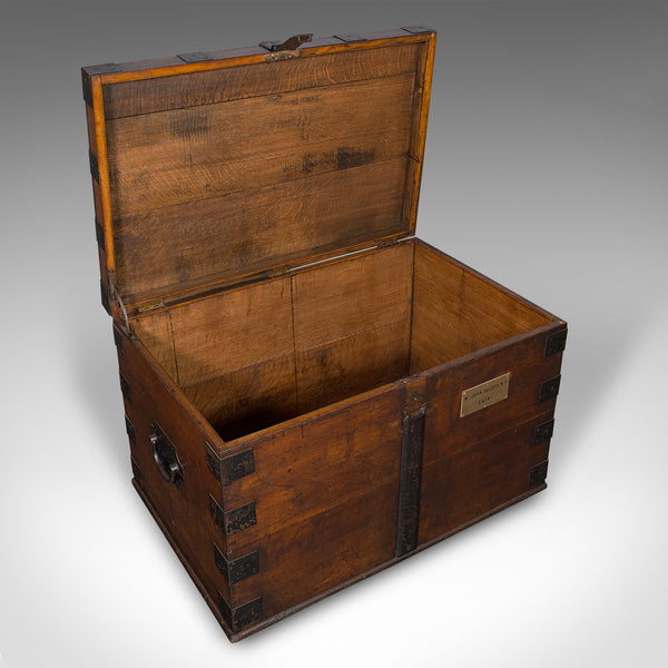 Large Antique Silver Chest, Scottish, Oak, Iron, Heavy Trunk, Victorian, C.1880