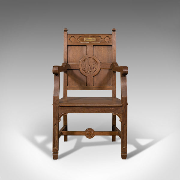 Antique Elbow Chair, Oak, Hall, Carver Armchair, Ecclesiastical Taste, Edwardian