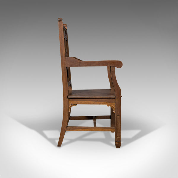 Antique Elbow Chair, Oak, Hall, Carver Armchair, Ecclesiastical Taste, Edwardian