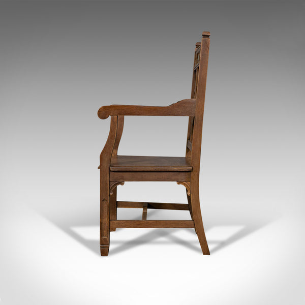 Antique Elbow Chair, Oak, Hall, Carver Armchair, Ecclesiastical Taste, Edwardian