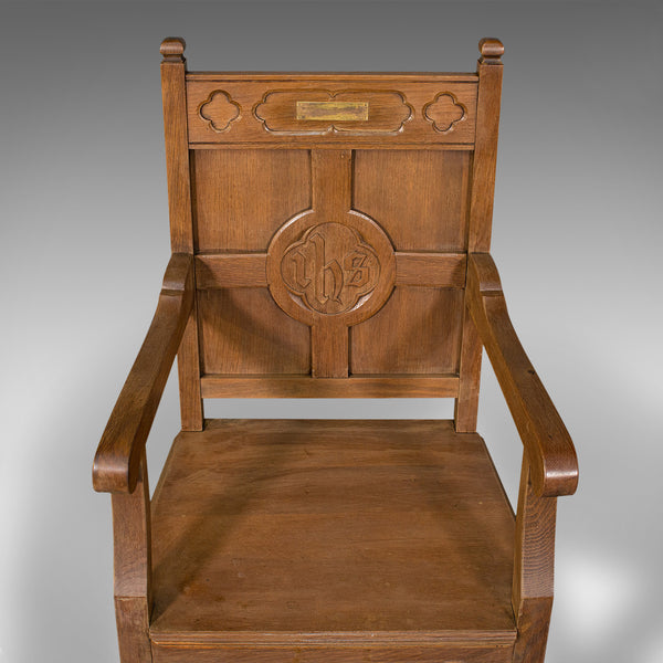 Antique Elbow Chair, Oak, Hall, Carver Armchair, Ecclesiastical Taste, Edwardian